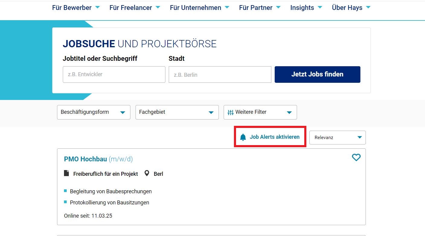 Screenshot der Jobsuche